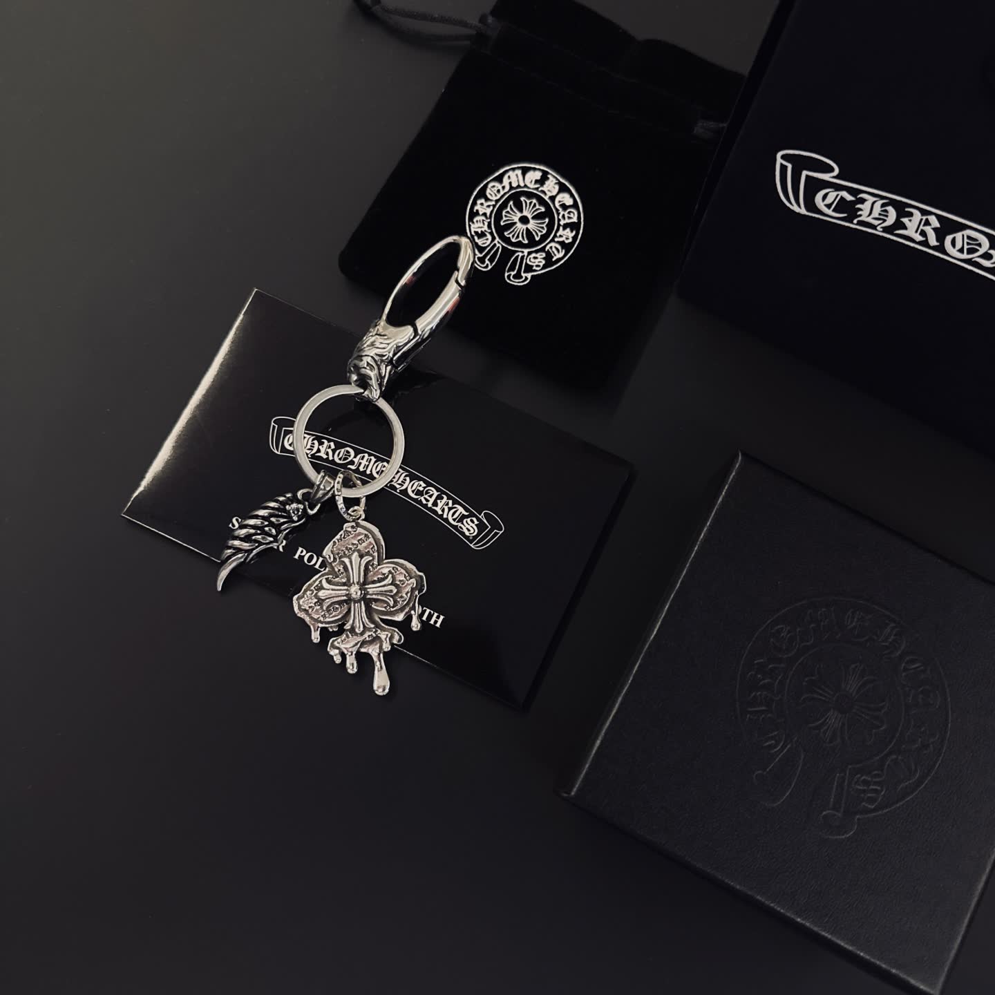 Chrome Hearts Silver Keychain with Wing and Butterfly Charms
